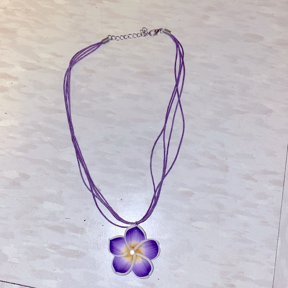 Y2K Flower Charm Layered Purple Cotton Cord Adjustable Necklace